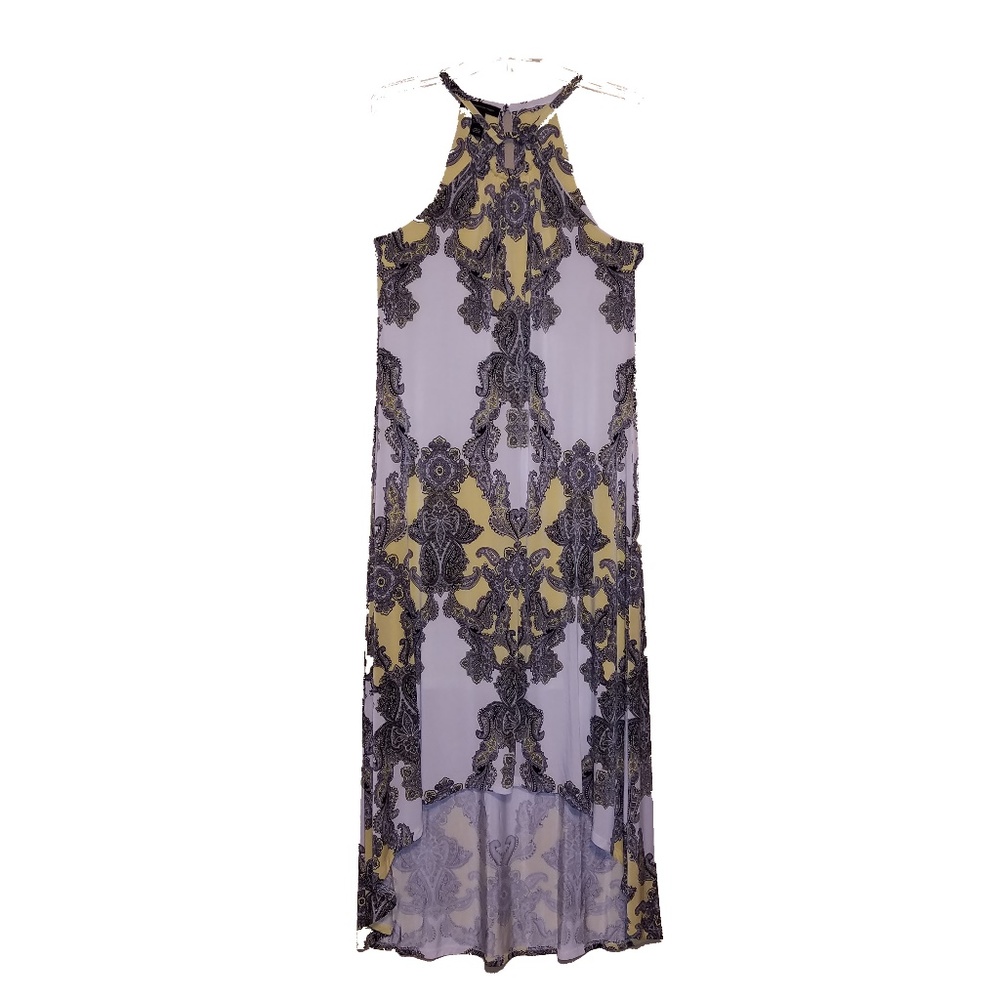 INC yellow and black hi lo dress w/ silver stones